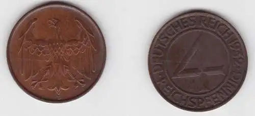 4 Pfennig Kupfer Münze Deutsches Reich 1932 D f.vz (150395)