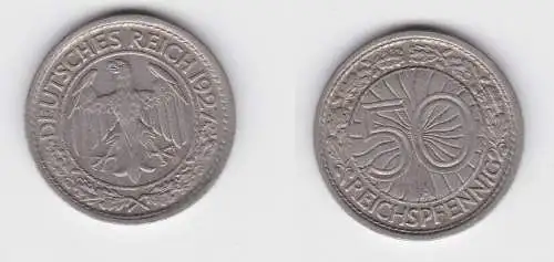 50 Pfennig Nickel Münze 1927 A Jäger 324 ss+ (150750)