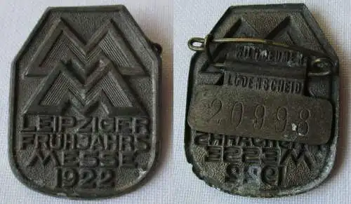Blech Abzeichen Leipziger Frühjahrsmesse 1922 Einkäuferabzeichen (150763)