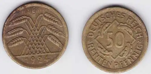 50 Rentenpfennig Messing Münze Weimarer Republik 1924 E Jäger 310 (150339)