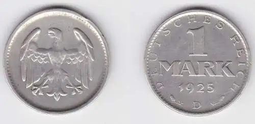 1 Reichsmark Silber Münze Weimarer Republik 1924 D ss (150736)