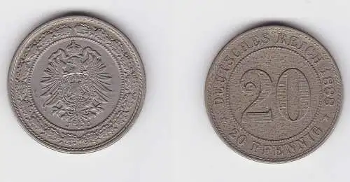 20 Pfennig Nickel Münze Kaiserreich 1888 J, Jäger 9  vz (150322)