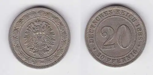 20 Pfennig Nickel Münze Kaiserreich 1888 D, Jäger 9  vz (150397)
