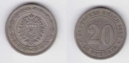 20 Pfennig Nickel Münze Kaiserreich 1887 A, Jäger 9  ss (150364)