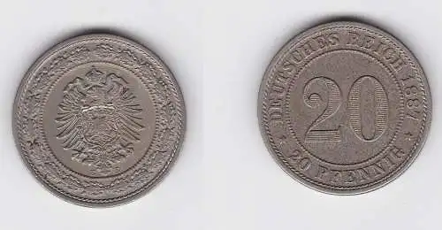 20 Pfennig Nickel Münze Kaiserreich 1887 E, Jäger 9  vz (150343)