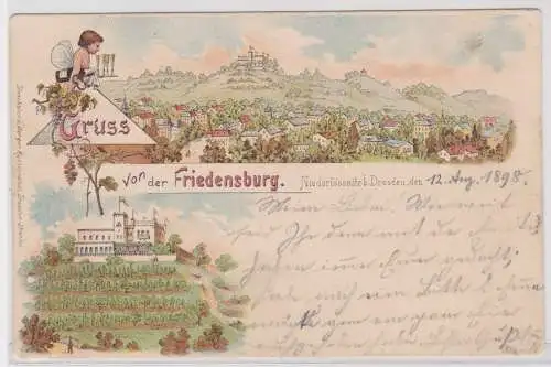 900749 AK Gruss von der Friedensburg - Niederlössnitz bei Dresden 1898