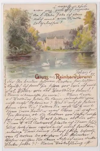 900381 AK Gruss aus Reinhardsbrunn - Teichpartie mit 2 Schwänen 1900