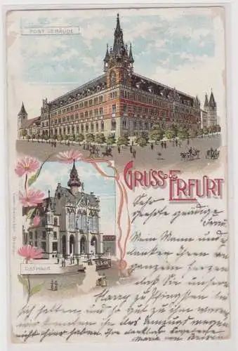 99869 Lithografie AK Gruss aus Erfurt - Post-Gebäude, Rathaus 1900