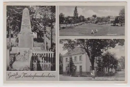 99880 AK Gruß aus Niederfrankenhain - Kriegerdenkmal, Bäckerei, Dorfansicht