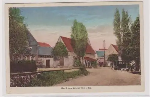 99439 AK Gruß aus Altmörbitz - Straßenansicht mit Kirche und Oldtimer