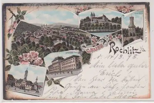 60329 AK Gruss aus Rochlitz -Seminar, Rathaus, Schloss, Thurm auf dem Berge 1898