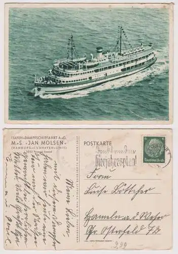 96653 Ak Hafen Dampfschiffahrt A.G. M.S."Jan Molsen" Hamburg Cuxhaven Linie 1937