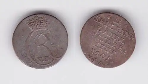 2 Schilling Silber Münze Dänemark  Christian VII, 1766-1808, 1801 s/ss (156740)
