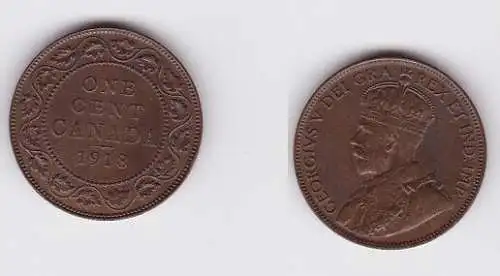 1 Cent Kupfer Münze Kanada Canada 1918 vz (156790)