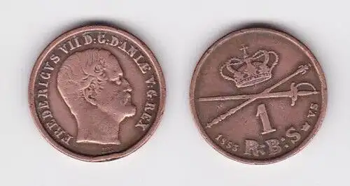 1 Skilling Kupfer Münze Dänemark Frederick VII 1853 ss (154345)