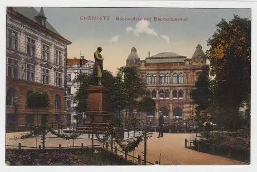 99590 Ak Chemnitz Beckerplatz mit Beckerdenkmal 1914