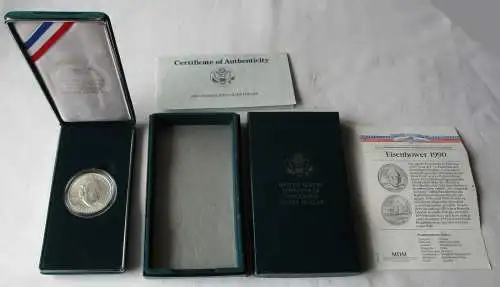 1 Dollar Silber Münze USA 1990 Eisenhower Home mit Etui OVP (113473)