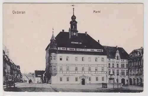 39127 Ak Oederan Markt mit Ratskeller und Sparkasse um 1920