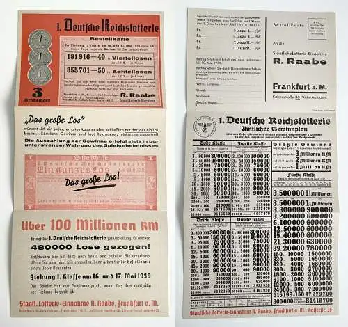 AK 3 Mark Lotterie 1.Deutsche Reichslotterie Frankfurt am Main 1939 (151003)