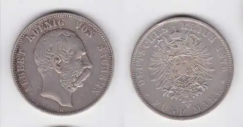 5 Mark Silbermünze Sachsen König Albert 1876 Jäger 125 f.ss (148774)