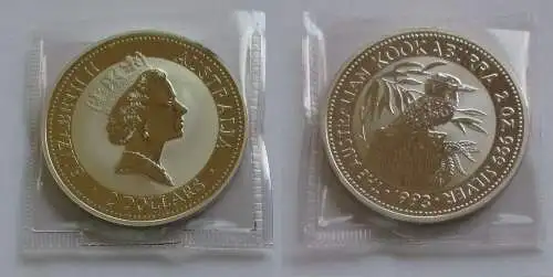 2 Dollar Silber Münze Australien Kookaburra 2 Unzen Feinsilber 1993 (131832)
