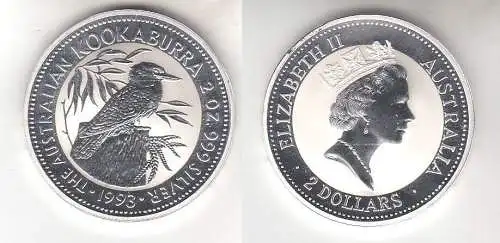 2 Dollar Silber Münze Australien Kookaburra 2 Unzen Feinsilber 1993 (112846)