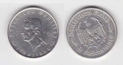 2 Mark Silber Münze Friedrich von Schiller 1934 F (131501)