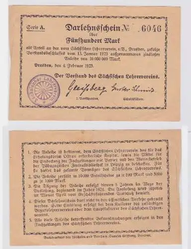 500 Mark Mark Banknote Sächsischer Lehrerverein Dresden 4.2.1923 (117443)