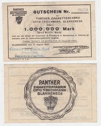 1 Million Mark Banknote Panther Zigarettenfabrik Blankenese 1923 (115895)