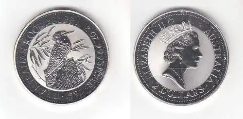 2 Dollar Silber Münze Australien Kookaburra 2 Unzen Feinsilber 1992 (112888)