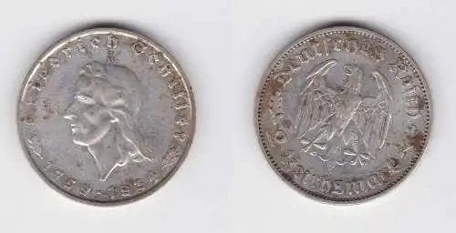 2 Mark Silber Münze Friedrich von Schiller 1934 F ss+ (133266)