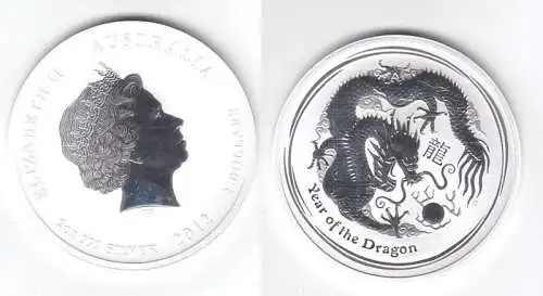 2 Dollar Silbermünze Australien Jahr d. Drachen 2 Unzen Feinsilber 1992 (102262)