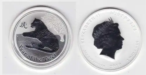 2 Dollar Silber Münze Australien Jahr des Tiger 2 Unzen Feinsilber 2010 (130826)