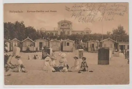 90506 Ak Stolpmünde (Ustka) Kurhaus Pavillon und Strand um 1910