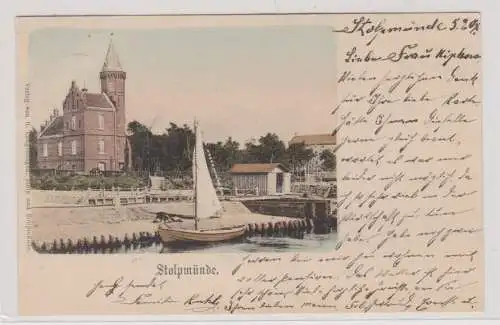 11866 Ak Stolpmünde (Ustka) in Pommern Lotsenhaus und Segelboot 1904