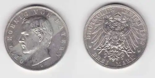 3 Mark Silbermünze Bayern König Otto 1912 Jäger 47 ss+ (120563)