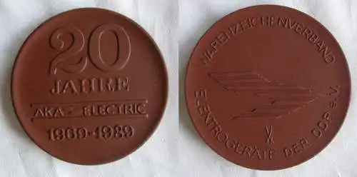 DDR Medaille Meissner Porzellan 20 Jahre AKA Electric 1969-1989 (149915)