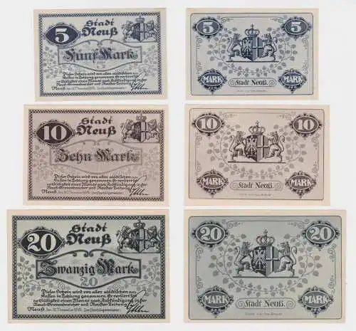 5,10 & 20 Mark Banknoten Notgeld Stadt Neuss 12.11.1918 (134884)