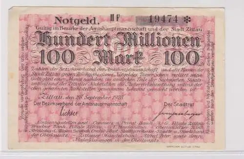 100 Millionen Mark Banknote Amtshauptmannschaft Zittau 28.09.1923 (137424)