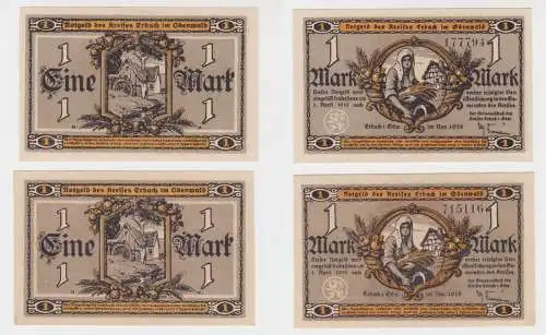 2 x 1 Mark Banknoten Notgeld Kreis Erbach im Odenwald 1918 (137771)