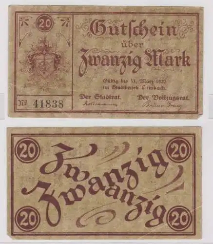 20 Mark Banknote Notgeld Stadt und Vollzugsrat Limbach 11.03.1920 (137954)