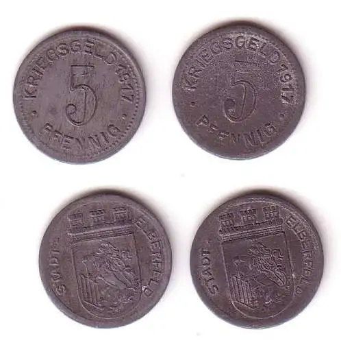 2 x 5 Pfennig Zink Notmünze Stadt Elberfeld 1917 (105175)