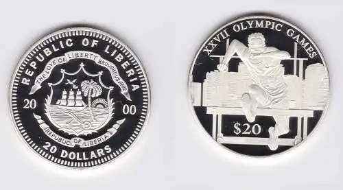 20 Dollar Silber Liberia 2000 Olympiade Sydney Hürdenlauf PP (126779)