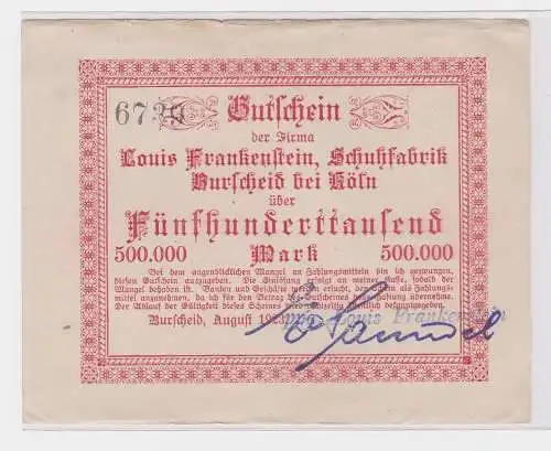 500000 Mark Banknote Burscheid Louis Frankenstein Schuhfabrik 1923 (121991)