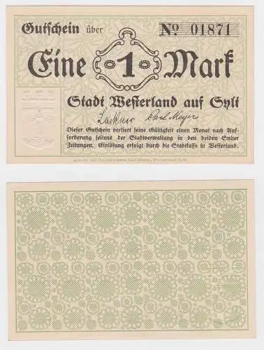 1 Mark Banknote Notgeld Stadt Westerland auf Sylt um 1920 (122366)
