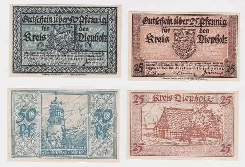 25 & 50 Pfennig Banknoten Notgeld Kreis Diepholz 1.9.1920 (125895)