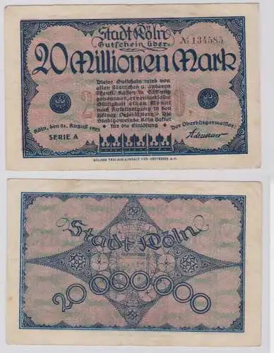 20 Mio Mark Banknote Inflation Notgeld Stadt Köln 24. August 1923 (137846)