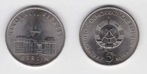 DDR Gedenk Münze 5 Mark Berlin Nikolai Viertel 1987 Stempelglanz (136819)