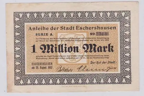 1 Million Mark Banknote Inflation Stadt Eschershausen 23.08.1923 (126365)