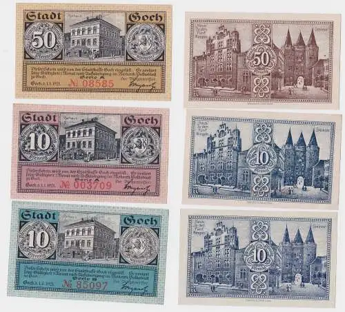 2 x 10 & 50 Pfennig Banknoten Notgeld Stadt Goch 1.1.1921 (121176)